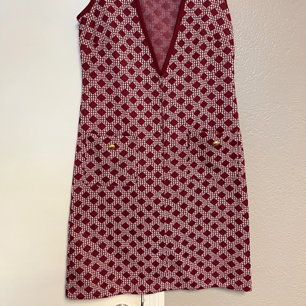 SOLD Vintage 1960s Red & White Diamond Pattern Mini Dress with Pockets - Picture 10 of 10